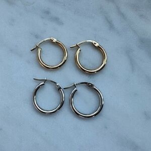 Gold (14k yellow and white) pair of hoop earrings